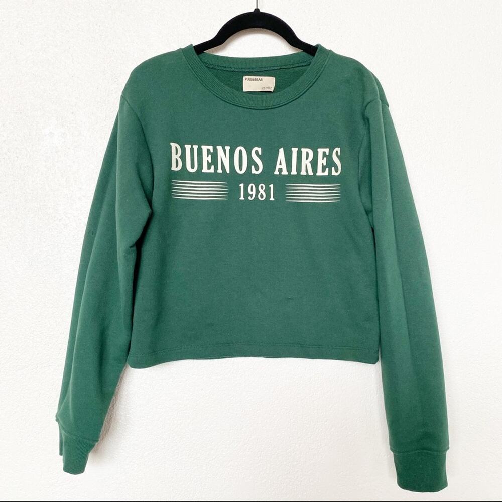 Pull & Bear Cropped Buenos Aires Graphic Pullover Size Small